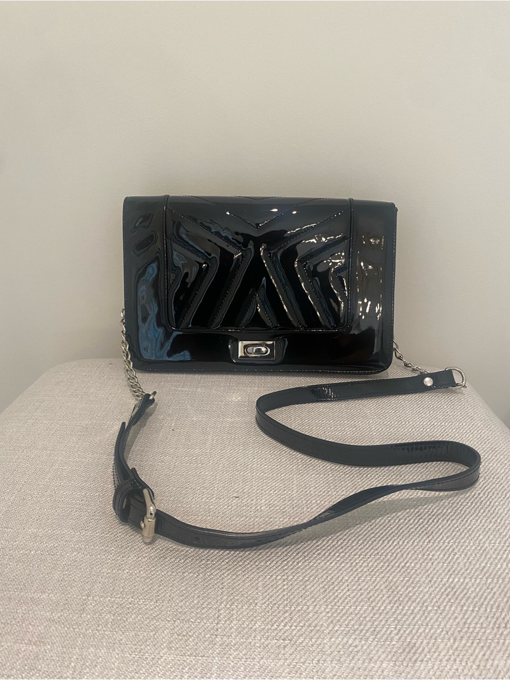 L'INTERVALLE Black Patent Quilted Shoulder Bag